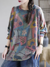 Retro Round-Neck Printed Long-Sleeve T-Shirt